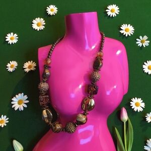 Elegant Beaded Necklace - Brown and Gold